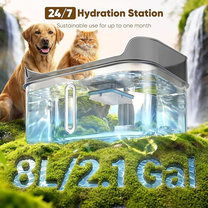 No Spill Dog Water Fountain Stainless Steel for Large Dogs, 8L/2.1Gal Ultra Quiet Pet Water Fountain for Cats Dogs Indoor, Automatic Dog Water Bowl Dispenser