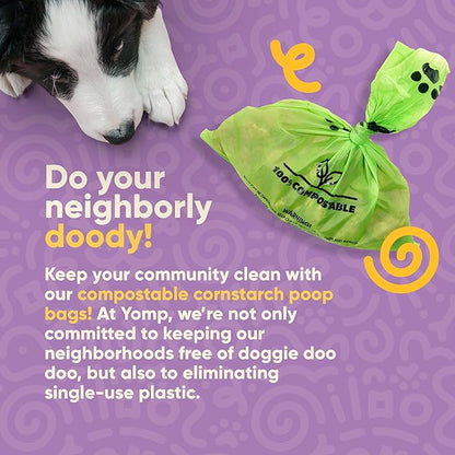 Yomp Compostable Dog Poop Bags (120 Bags, 2-Month Supply) – Leak-Proof, Biodegradable Dog Waste Bags from Corn Starch (13" x 9") Standard Size