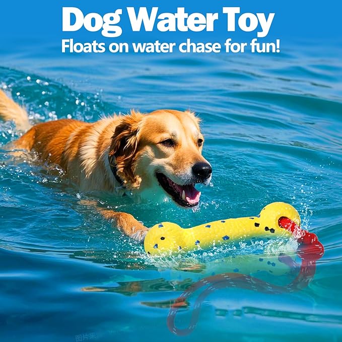 Mity rain Floating Dog Toys –E-TPU Water Pool Fetching Toy with Rope for Small Medium Large Pet, Bumper Shape Indestructible Interactive Dog Chew Toys for Summer Outdoor Training Fun (Yellow)