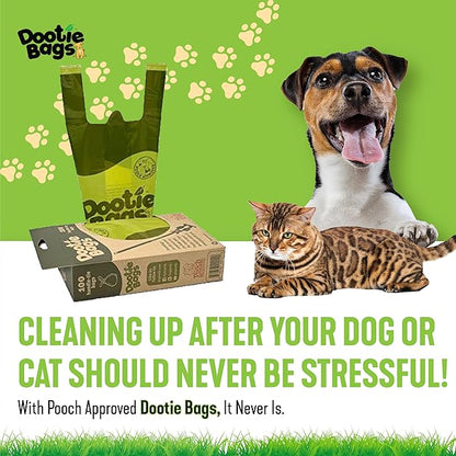The Original Dootie Bag is Back! Pooch Approved Large Dootie Bags, Dog Poop Bags. Strong, Leakproof - EZ Tie Handles. Perfect for Dogs & Cat Litter. Pet Waste Cleanup, Swivel Bin & GoGo Stik Scoopers.