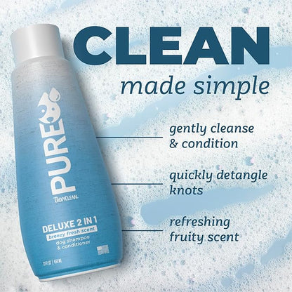 TropiClean Pure 2-in-1 Dog Shampoo and Conditioner, Reduces Tangles & Softens Coat, Fruity Fresh Scent, Made in the USA, Safe for Puppies, 20oz.