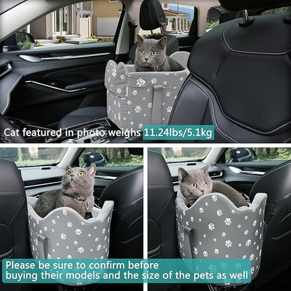 Cullaby Center Console Dog Car Booster Seat for Small Dogs 0-15 lbs - Grey Pet Travel Carrier Safety Leash, Detachable Seat Belt & Storage Pockets