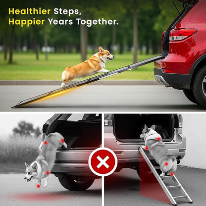 Portable Dog Ramp for Car – Foldable Dog Car Ramp for Truck, SUV, High Bed & Sofa with Anti-Slip Feet & Traction Carpet – Small to Large Breeds (71" Long & 17" Wide)