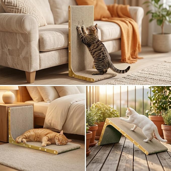 3-Pack Cardboard Cat Scratcher for Indoor Cats, 23 Inch L Shaped Vertical Cat Scratching Post, Cat Scratching Board for Wall and Couch, Large