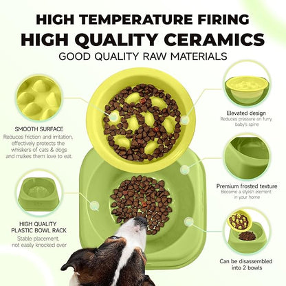 Slow Feeder Dog Bowls Ceramic Puppy Feeding Bowl for Small Dogs Cat Slow Feeder Bowl Protecting Cat and Dog Whiskers Preventing Choking with 2-in-1 Multifunctional Training Whistle