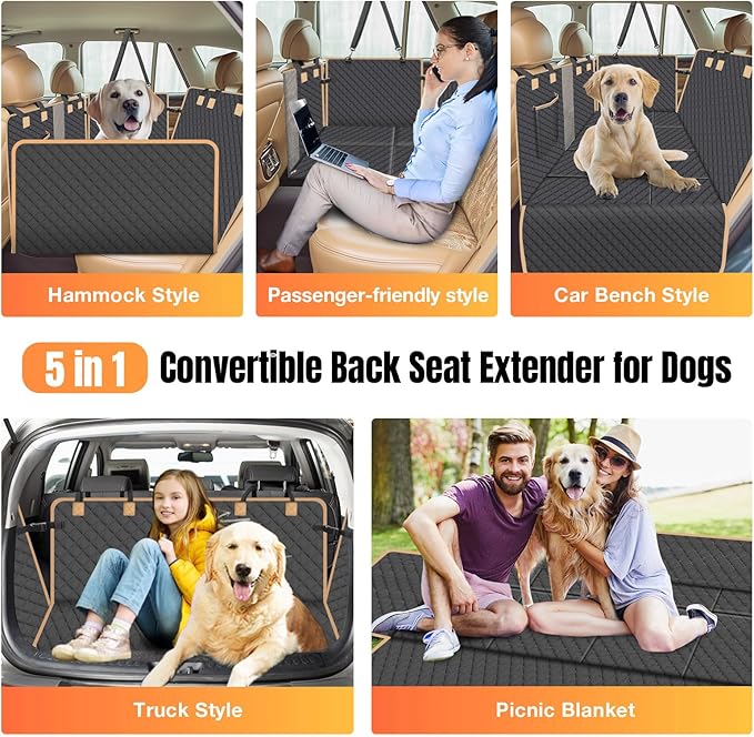 Hard Bottom Dog Car Seat Cover for Back Seat, Holds 420lbs - Waterproof Sturdy Nonslip Hammock for Cars/Trucks/SUVs - Easy to Clean & Safe Backseat Extender for Large Dogs