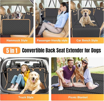 Hard Bottom Dog Car Seat Cover for Back Seat, Holds 420lbs - Waterproof Sturdy Nonslip Hammock for Cars/Trucks/SUVs - Easy to Clean & Safe Backseat Extender for Large Dogs