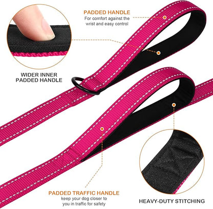 Joytale Dog Leash Heavy Duty for Large Dogs that Pull, Double Handle for Traffic Control, Double-Sided Reflective Leashes for Large Medium Dogs Night Safety, 6FT, Hot Pink