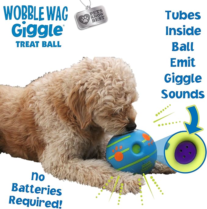 Wobble Wag Giggle Ball Interactive Dog Treat Dispensing Toy, Giggle Sounds Keeps Dogs Busy and Entertained, Pets Know Best