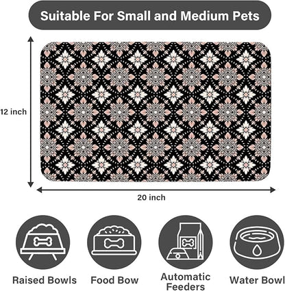 Patterned Cat & Dog Bowl Mat for Food and Water, 12"×20" Quick Dry Absorbent Pet Feeding Mat, Eco-Friendly Dog Placemat