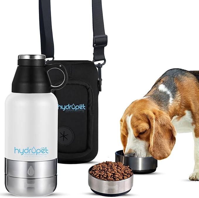 Hydropet Portable Dog Water Bottle (32 oz) - Insulated Dogs & Cats Travel Bottles, Stainless Steel - Detachable Dog Food Bowl and Water Bowl - Great for Daily Walks - Puppy Essentials & Accessories