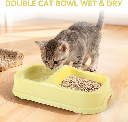 PAWISE Cat Litter Box Set, Small Kitten Starter Kit, Includes Litter Box, Litter Scoop, Double Dish Feeding Bowl, Cat Mouse Toy, Kitty Ball Toy, Yellow