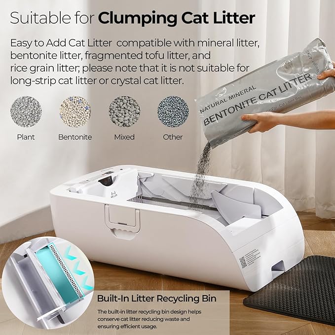 Self Cleaning Litter Box,Open-Top Automatic Cat Litter Box APP Control (2.4G/5G) with Health Tracking, Dual Safety Sensors&Odorless Design,Includes cat Litter & 3 Rolls Waste Bags(NO Tent)