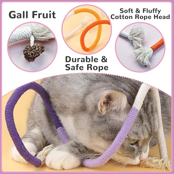 Andiker Cotton Rope Toys, 27.55Inches Color Blocking Cotton Rope Toys, Safe Cat Toys Teething Chew for Boredom and Stimulating (Red+Green+Beige)