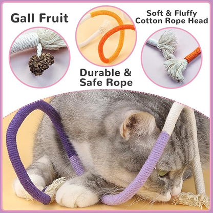 Andiker Cotton Rope Toys, 27.55Inches Color Blocking Cotton Rope Toys, Safe Cat Toys Teething Chew for Boredom and Stimulating (Red+Green+Beige)
