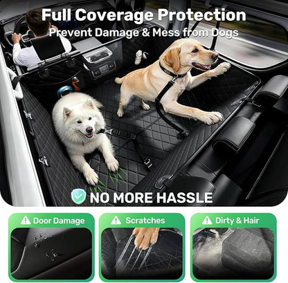 Zanch Heavy-Duty Dog Car Seat Cover, Flat Solid Back Seat Extender for Multi Large Dogs, Hard-Base Supports 450 lb, Waterproof Scratchproof Hammock Protector, Standard for Cars, SUV, Trucks, Black