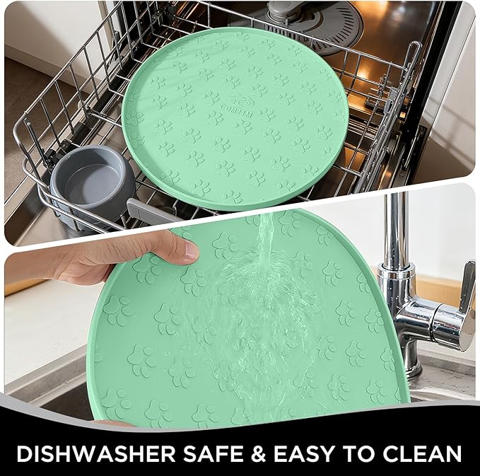 Comtim Waterproof Dog Food Mat - 2 Pack Silicone Pet Food Mat Dog Food Bowl Mats Cat Water Mats Eating Tray, Non-Slip Pet Placemat with Lip for Messy Drinkers to Protect Floor,Mocha Green 11"