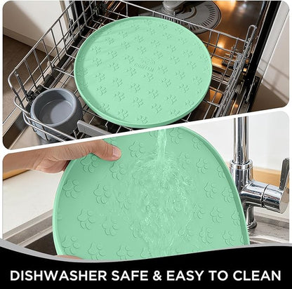 Comtim Waterproof Dog Food Mat - 2 Pack Silicone Pet Food Mat Dog Food Bowl Mats Cat Water Mats Eating Tray, Non-Slip Pet Placemat with Lip for Messy Drinkers to Protect Floor,Mocha Green 11"