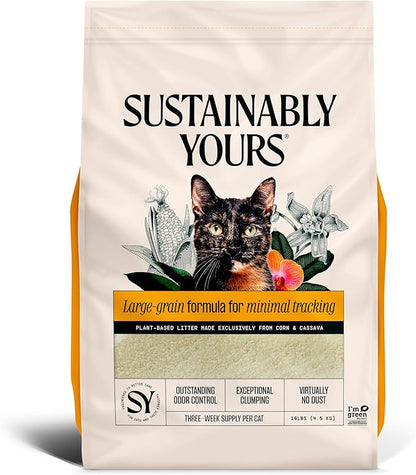 Sustainably Yours Natural Cat Litter, Large-Grain Formula, Low Tracking, Exceptional Clumping & Odor Control, Virtually No Dust, Corn & Cassava Plant-Based, Unscented, 10 lbs