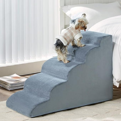 Dog Stairs for High Beds, 5-Steps Dog Steps for High Bed, Pet Stairs with Highly Supportive Foam and Non-Slip Bottom, Pet Stairs for Large Dogs and Medium Dogs (22.6 Inch)