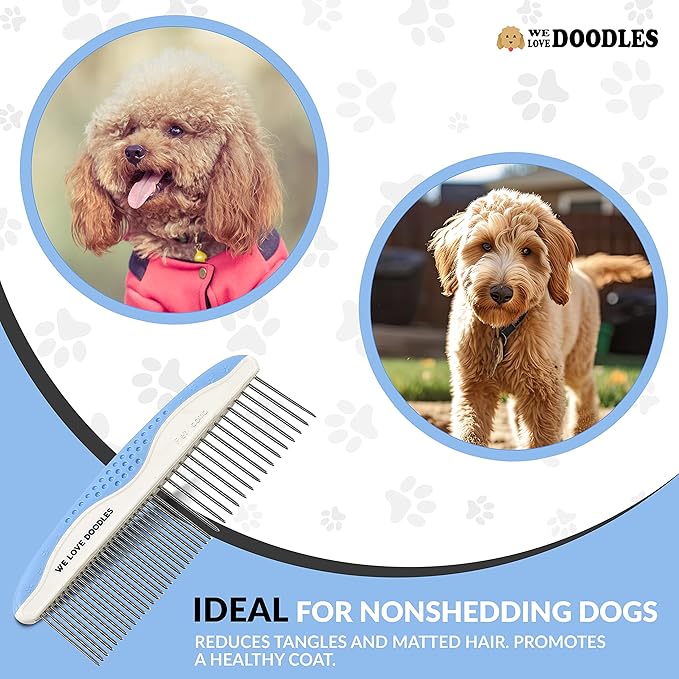 We Love Doodles Flea Comb for Dogs and Metal Dog Grooming Comb | Dog Face Comb | Fine Tooth Tear Stain Remover Metal Comb | Removes Tangles & Matts | Dematting Pet Combs | Detangler for Matted Hair