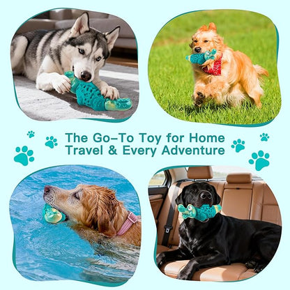 Dog Chew Toys for Aggressive Chewers, Tough Squeaky Dog Toy for Large Medium Dogs, Bacon Flavor Nylon & Natural Rubber, Dental Care Interactive Dog Toys to Reduce Boredom, Teal