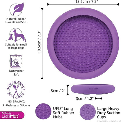 LickiMat UFO Purple - Perfect Bathing and Shower Ditractor. Natural Rubber LickiMat with Soother Nubs. runny Treats. Unique Food and Dribble Catcher Design. Suitable for All Flat Surfaces.