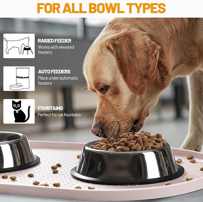Hubulk 100% Waterproof Silicone Pet Feeding Mat with Raised Edge for Food and Water, Dog Bowl Mats, Cat Bowls Placemat with High Lip Protects Floor for Cats and Dogs (White Sand, 16" L x 10" W)