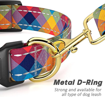 Reflective Dog Collar for Small Dogs, Cute Boho Adjustable Heavy-Duty Nylon Puppy Collar for Boy and Girl Female, Soft Pet Accessories with Quick Release Buckle, Colorful Tartan