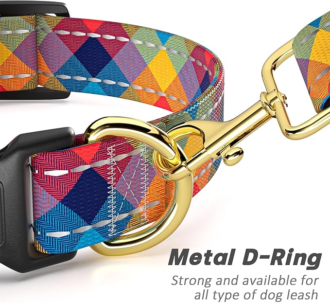 Reflective Dog Collar for Extra Small Dogs, Cute Boho Adjustable Heavy-Duty Nylon Puppy Collar for Boy and Girl Female, Soft Pet Accessories with Quick Release Buckle, Colorful Tartan
