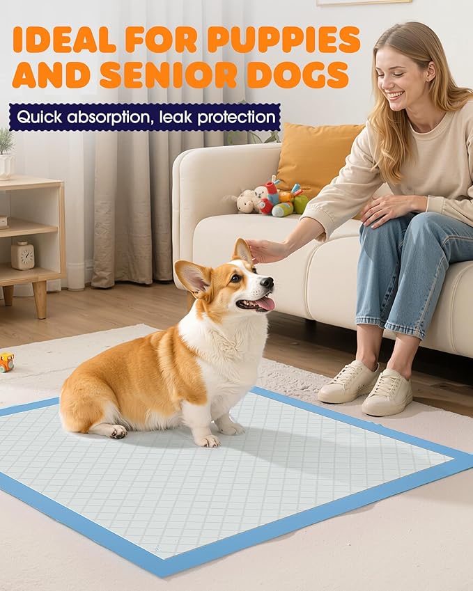 Puppy Pads - Super Absorbent & Spill-Proof Pee Pads for Dogs with 6-Layer Material, Quick-Dry Potty Pads for Floors, Furniture, Vehicle, 34" × 28", 100 Packs