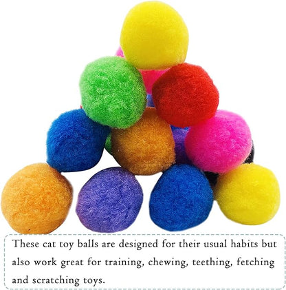 PET SHOW 50pcs 1.5"/3.8cm Cat Toy Balls Soft Kitten Pompon Toys Indoor Cats Interactive Playing Quiet Ball Cats Favorite Toy Assorted 10 Colors