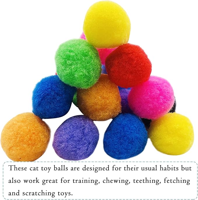 PET SHOW 100pcs 1.5"/3.8cm Cat Toy Balls Bulk Soft Kitten Pompon Toys Indoor Cats Interactive Playing Quiet Ball Cats Favorite Toy Assorted 10 Colors