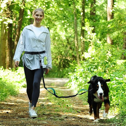 VIVAGLORY Hands Free Dog Leash Bungeetwin Running Dog Leash with Waist Belt for Running Walking & Jogging, Bungee & Around Waist for Pet, M, Black/Turquoise