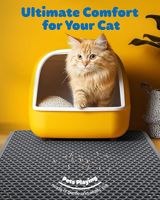 Cat Litter Mat - 23.2'' x 14.6'' Small Litter Trapping Mat, Easy to Clean Litter Box Mat, Waterproof, Urine-Proof, Non-Slip Kitty Litter Mats for Floor, Grey