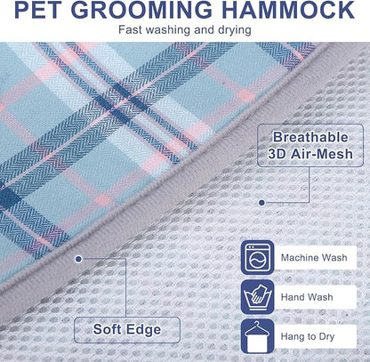 BEAUTYZOO Dog Grooming Hammock, Medium Dog Sling for Nail Trimming, Dog Hanging Harness for Claw Care with Thick Fabric Neck Support Wide Strap Restraint Cat Grooming Hammock, Blue M