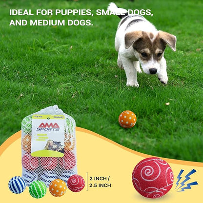 AMA SPORT Squeaky Tennis Balls for Dogs 12 Pack 2.5" Squeaky Tennis Balls for New Puppy Small Medium Dog Toys for Fetch, Exercise, Outdoor Play