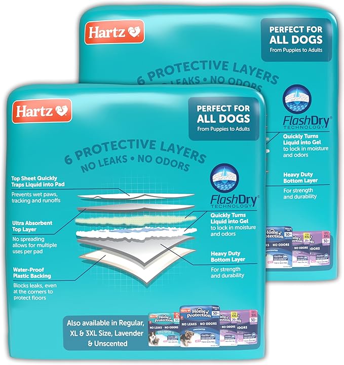 Hartz Home Protection Super Absorbent Odor Eliminating Mountain Fresh Scented No Leaks Dog Pads, XL 60 Count