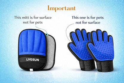 Pet Hair Remover Gloves System – 3-in-1 Set: 2 Grooming Mitts + 1 Reusable Pad for Dogs, Cats & Horses – Professional Shedding Brush for Long & Short Hair
