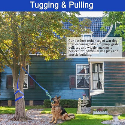 Dog Bungee Tug Toy Hanging from Tree,Outdoor Tug of War Interactive Tether Dog Rope with Chew Lure for Small Medium Large Dogs (Blue)