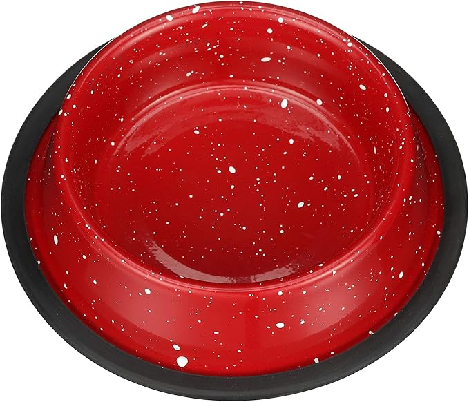 Neater Pet Brands - Outdoor Camping Style Pet Bowl - Enamel Ware Blue Black Granite Colors - Dog Cat No Tip Skid Bowls (16 oz, Red)