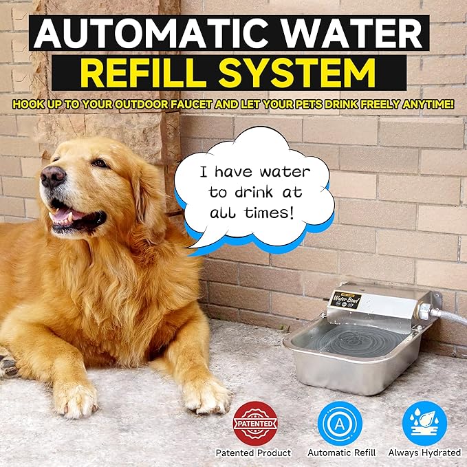 PETIMI Automatic Water Dispenser for Dogs, 101oz Outdoor Dog Water Bowl, 304 Stainless Steel Water Feeder for Small to Large Pets, Large Livestock Waterer, Anti-Tipping, Water Auto-Fill, Easy to Clean