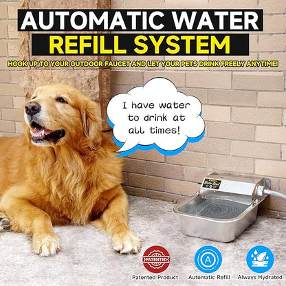 PETIMI Automatic Water Dispenser for Dogs, 101oz Outdoor Dog Water Bowl, 304 Stainless Steel Water Feeder for Small to Large Pets, Large Livestock Waterer, Anti-Tipping, Water Auto-Fill, Easy to Clean