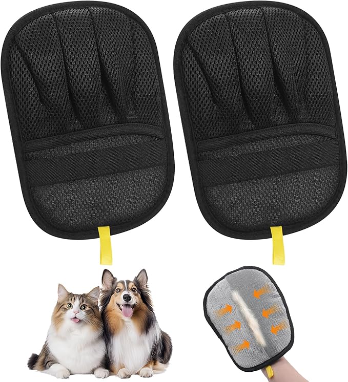 Pet Hair Removal Glove,Five Finger Reusable Cat Dog Hair Remover Electrostatic Gloves,Double Sided Grooming Mitt for Couch, Bed, Furniture, Carpet, Curtain, Clothes 2Pcs