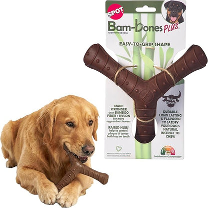 SPOT Bam-Bones Plus Tripod, 8” Bison Flavor – Durable Bamboo & Nylon Fiber Chew Toy for Aggressive Chewers