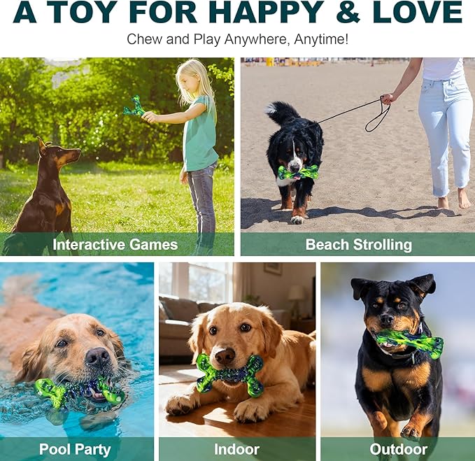 3-Pack Indestructible Dog Chew Toys for Aggressive Chewers, Peanut Butter Nylon Bones for Medium Large Dogs (25-90 lbs), Dental Chews for Boredom & Anxiety (Lucky Green)