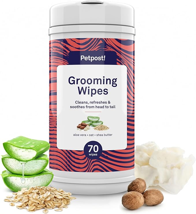 Petpost Large Grooming Wipes for Dogs | 70 Count Deodorizing Dog Cleaning Wipes with Coconut Extract & Aloe | Gentle Pet Wipes with Cherry Blossom Scent for Full-Body Grooming