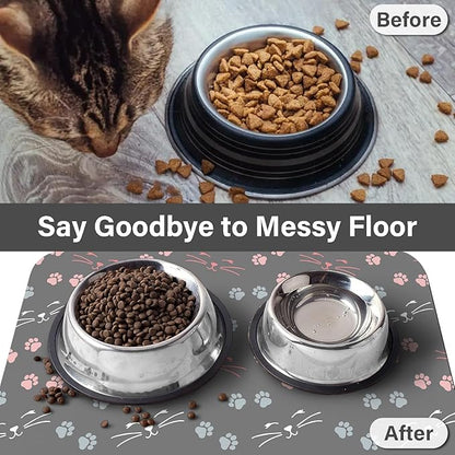 Patterned Cat & Dog Bowl Mat for Food and Water, 12"×20" Quick Dry Absorbent Pet Feeding Mat, Eco-Friendly Dog Placemat