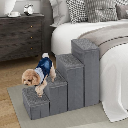 Giantex Dog Stairs with Storage - 23" H Folding 4-Step Pet Stairs for Small and Medium Dogs, Non-Slip & Soft Adjustable Dog Steps for High Beds Couch Sofa Window, Gray