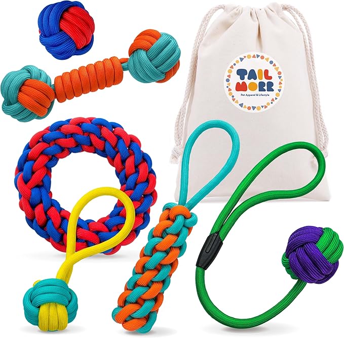 Tough Dog Rope Toys 6 PCS for Aggressive Chewers, Nearly Indestructible Chew Toy, Indoor Outdoor Play for Medium Large Breeds Teething Training